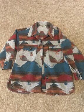 Altar'd State Aztec Knit Top in Teal, Rust & Cream